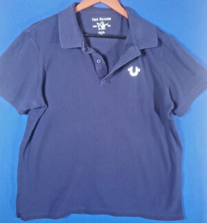 True Religion Mens Polo Shirt Size XL Blue Short Sleeve Crafted With Pride